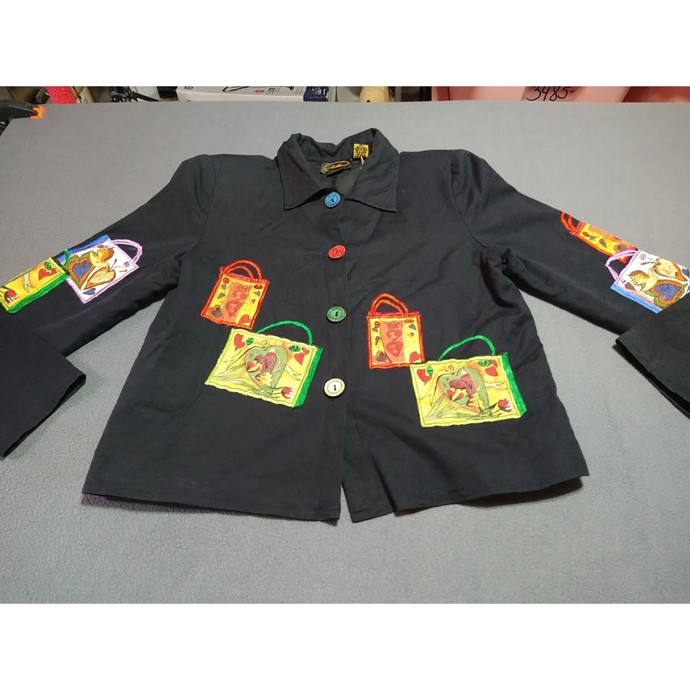 Allure Shacket Ladies M Black Embroidery Buttons Long Sleeve Granny Cottage